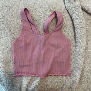 Pink Ribbed Crop Workout Top